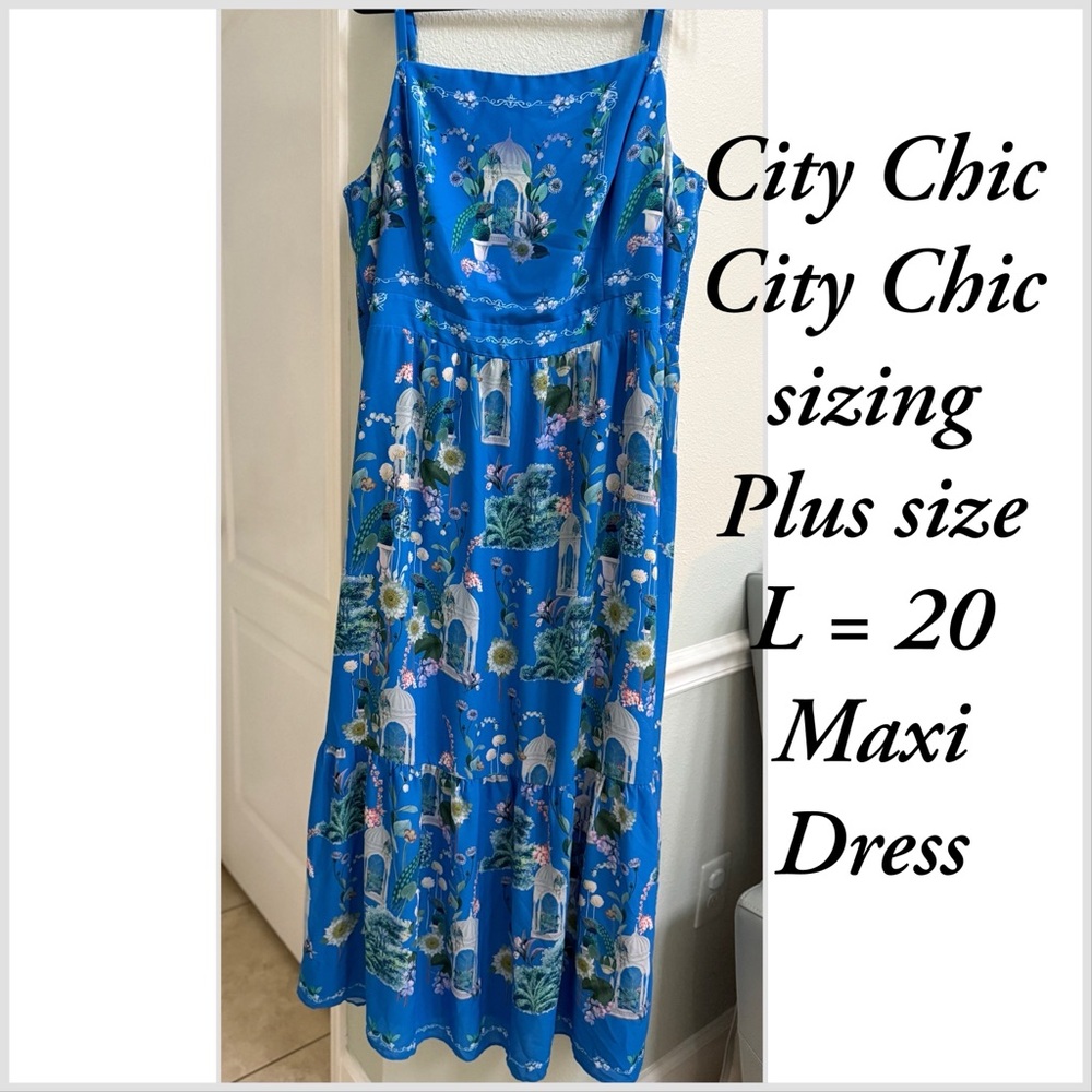 City Chic women’s size 20 Vibrant Blue Garden Maxi Dress ruffle hem sleeveless